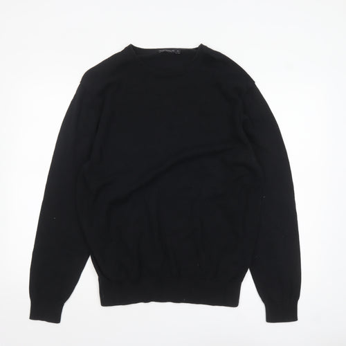 French Connection Men's Black Cotton Crew Neck Jumper XL