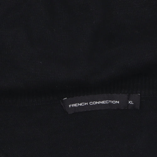 French Connection Men's Black Cotton Crew Neck Jumper XL