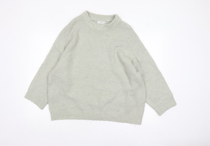 Mango Womens Grey Wool Blend Crew Neck Relaxed Fit Jumper Size S