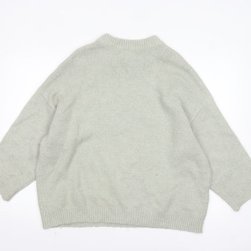 Mango Womens Grey Wool Blend Crew Neck Relaxed Fit Jumper Size S