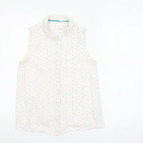 White Stuff Women's White Heart Print Sleeveless Cotton Blouse Size 10