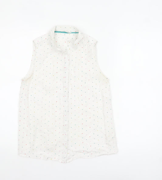 White Stuff Women's White Heart Print Sleeveless Cotton Blouse Size 10