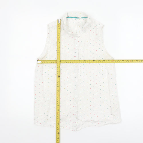 White Stuff Women's White Heart Print Sleeveless Cotton Blouse Size 10