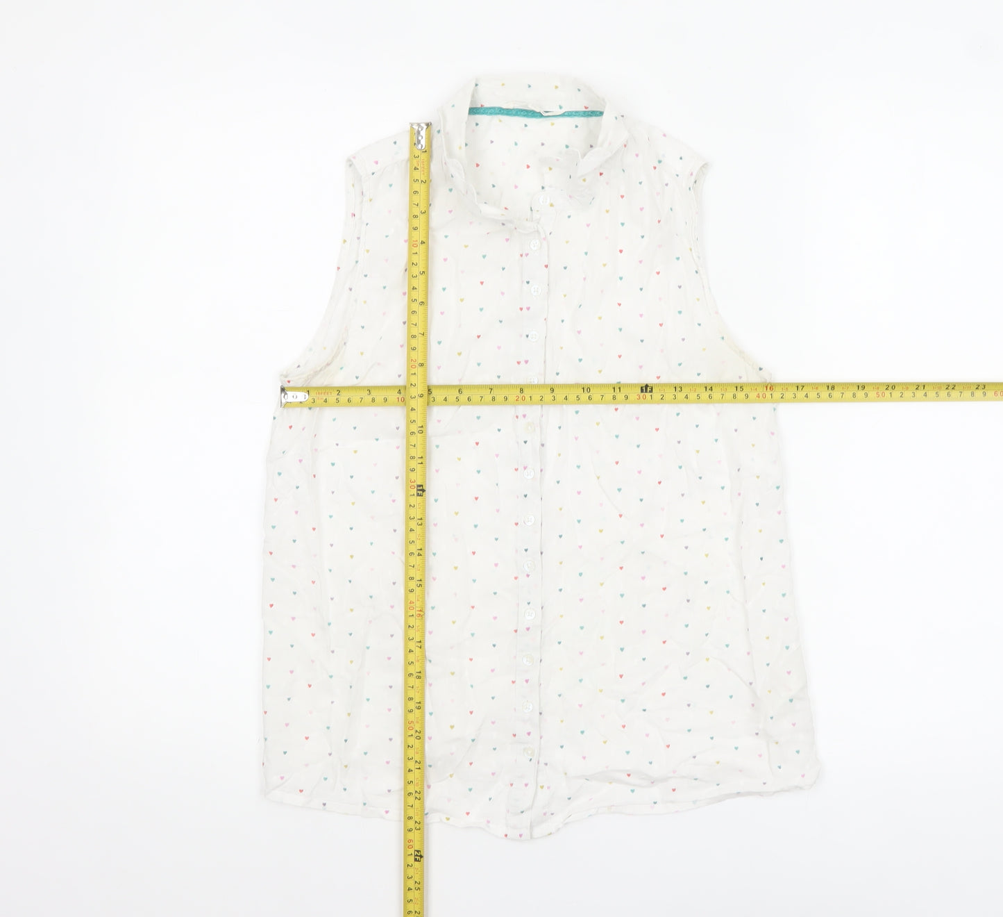 White Stuff Women's White Heart Print Sleeveless Cotton Blouse Size 10
