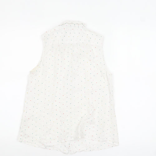 White Stuff Women's White Heart Print Sleeveless Cotton Blouse Size 10