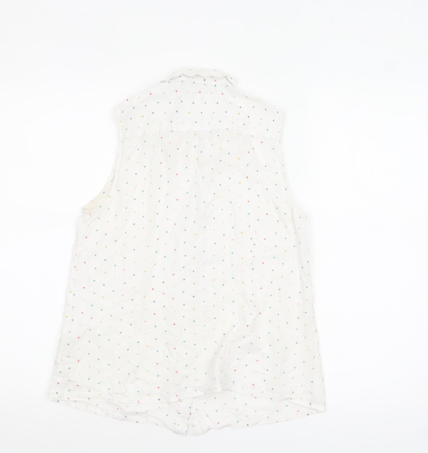 White Stuff Women's White Heart Print Sleeveless Cotton Blouse Size 10