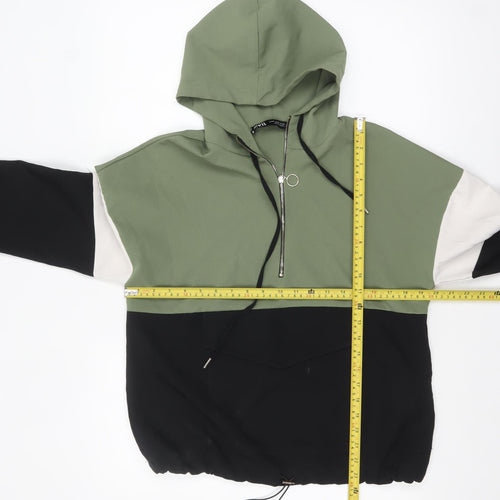 Zara Women Green Colourblock Half Zip Hooded Sweatshirt XS