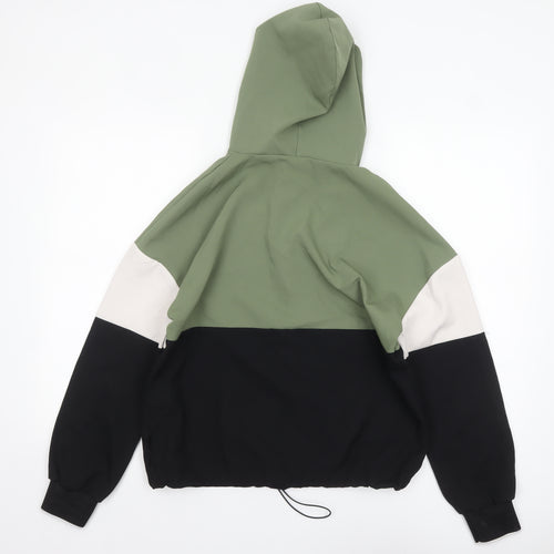 Zara Women Green Colourblock Half Zip Hooded Sweatshirt XS