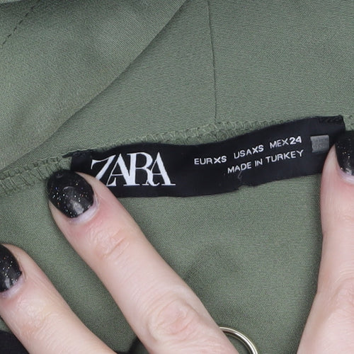 Zara Women Green Colourblock Half Zip Hooded Sweatshirt XS