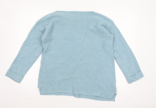 White Stuff Women Blue Cotton Merino Wool Pullover Jumper UK 14