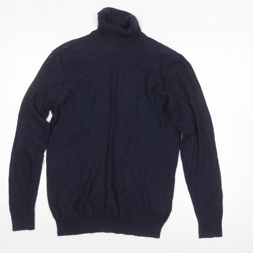 Paul Costelloe Men's Blue Roll Neck Cashmere Wool Jumper M