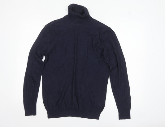 Paul Costelloe Men's Blue Roll Neck Cashmere Wool Jumper M