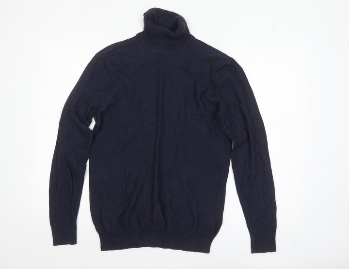 Paul Costelloe Men's Blue Roll Neck Cashmere Wool Jumper M