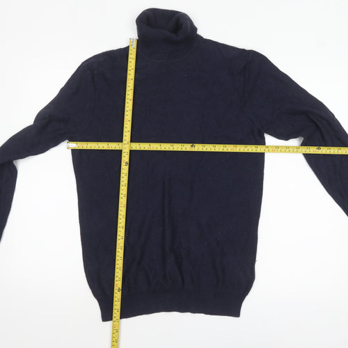 Paul Costelloe Men's Blue Roll Neck Cashmere Wool Jumper M