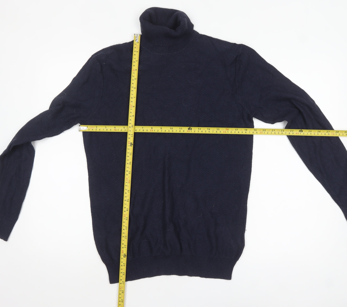 Paul Costelloe Men's Blue Roll Neck Cashmere Wool Jumper M