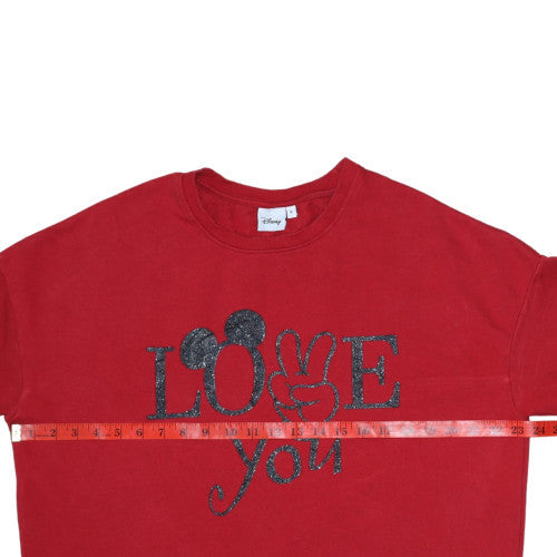 Disney Women Red LOVE Mickey Sweatshirt XL Glitter Print Casual