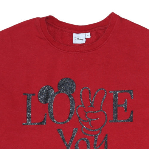 Disney Women Red LOVE Mickey Sweatshirt XL Glitter Print Casual