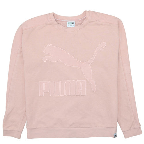 Puma Women Pink Logo Crew Neck Pullover Sweatshirt Size 10