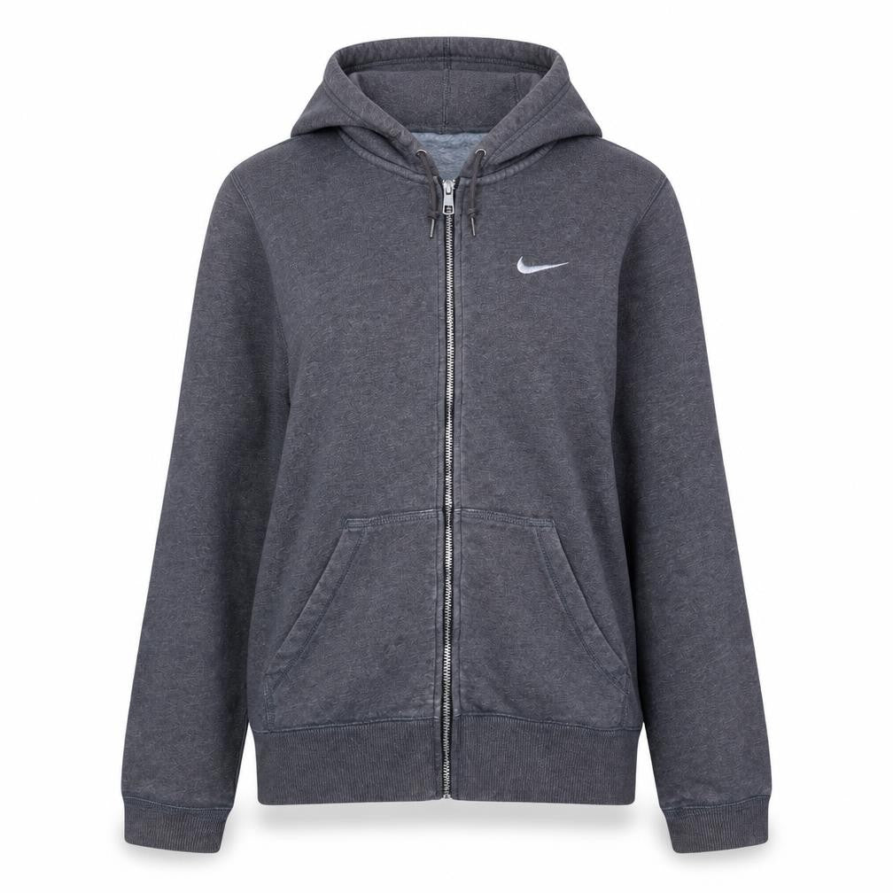 Front view of Nike Women Grey Full Zip Hoodie Small Cotton Blend
