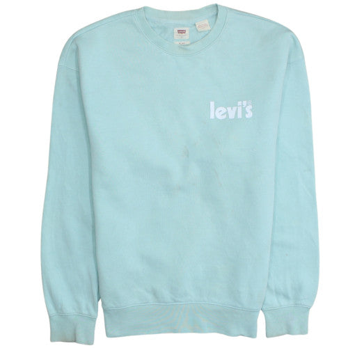 Levi's Women Blue Relaxed Sweatshirt Small Crew Neck Logo Cotton