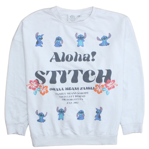 Disney Primark Women White Stitch Sweatshirt UK 12 Aloha Graphic Print