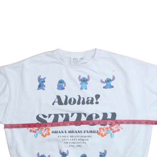 Disney Primark Women White Stitch Sweatshirt UK 12 Aloha Graphic Print