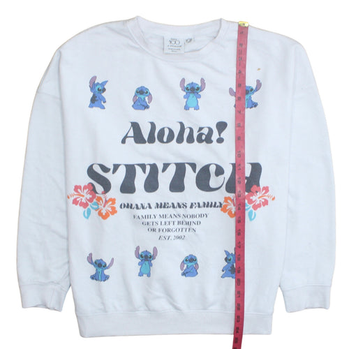 Disney Primark Women White Stitch Sweatshirt UK 12 Aloha Graphic Print