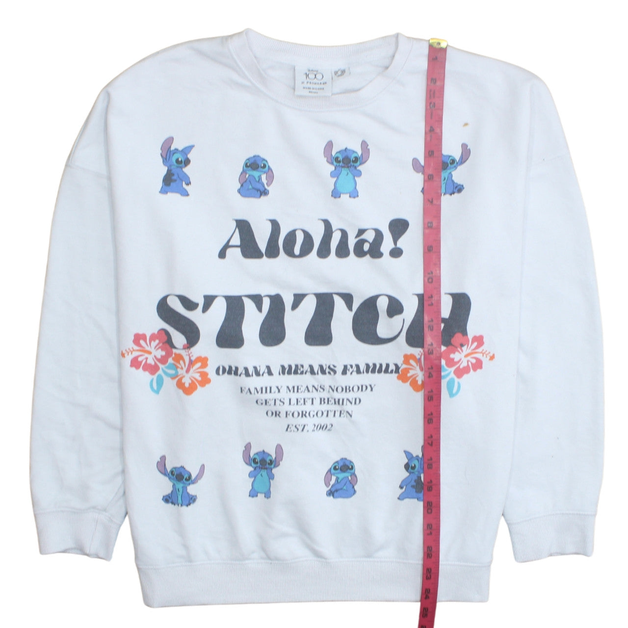 Disney Primark Women White Stitch Sweatshirt UK 12 Aloha Graphic Print