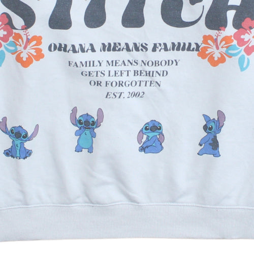 Disney Primark Women White Stitch Sweatshirt UK 12 Aloha Graphic Print