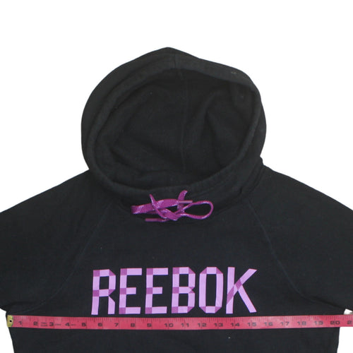 Reebok Womens Black Pullover Hoodie UK Size M Purple Logo Casual