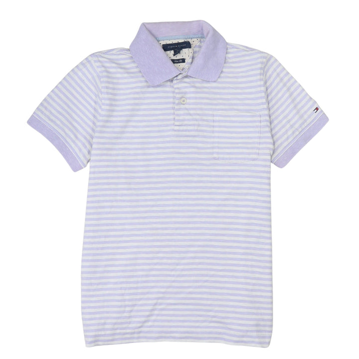 Tommy Hilfiger Men's Purple Striped Slim Fit Cotton Polo Shirt S