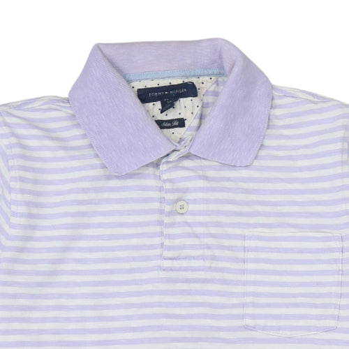 Tommy Hilfiger Men's Purple Striped Slim Fit Cotton Polo Shirt S