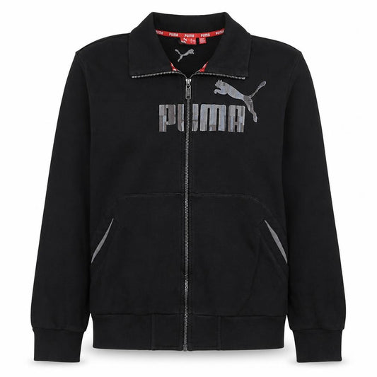 Front view of Puma Men's Black Track Jacket L Cotton Blend Full Zip Sportswear