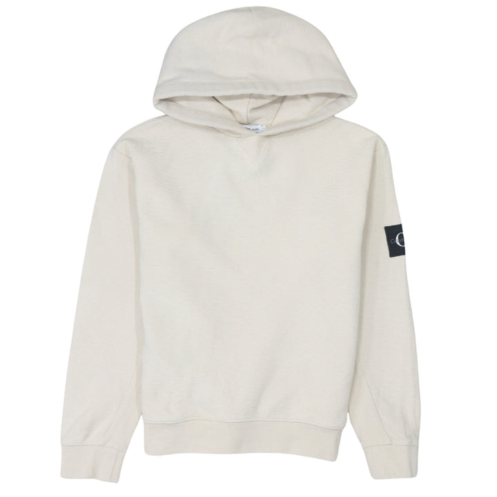 Calvin Klein Jeans Boys Beige Pullover Hoodie Size 14 Years Logo Sleeve