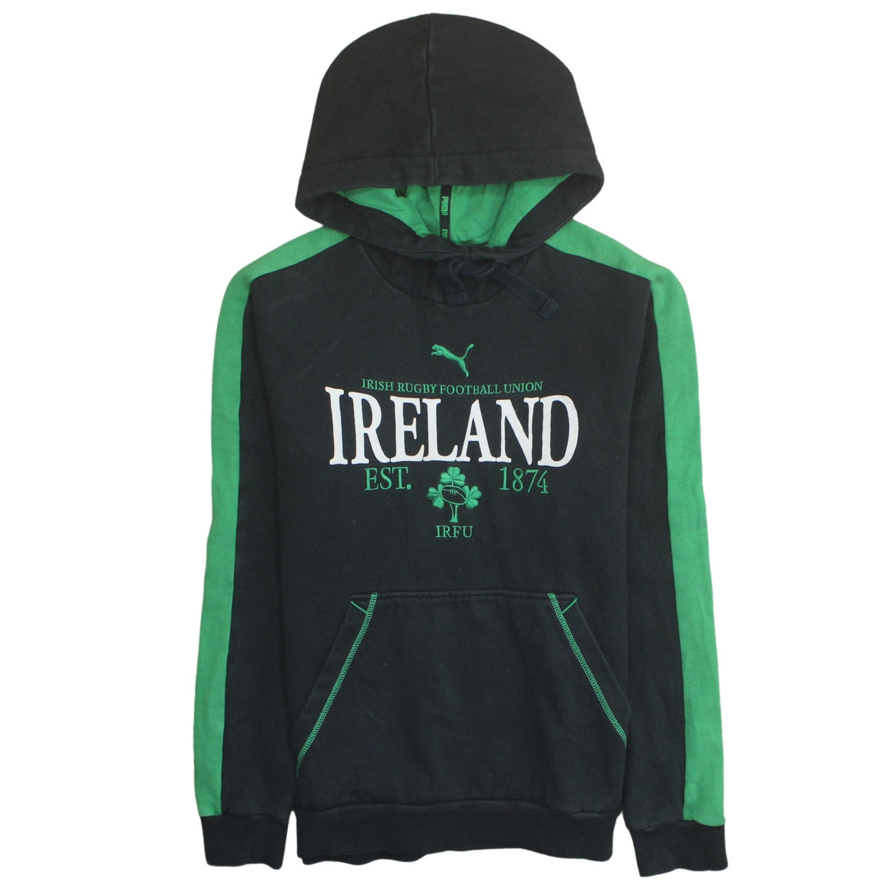 Puma Men’s Black Green Ireland Rugby Hoodie Size S Pullover