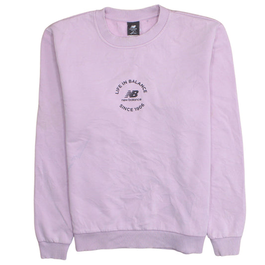 New Balance Womens Pink Sweatshirt S Crew Neck Logo Print Casual