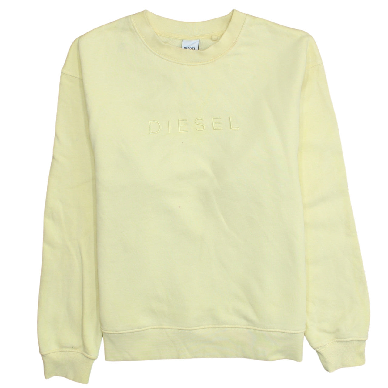 Diesel Womens Yellow Pullover Sweatshirt M Cotton Blend Logo Crew Neck