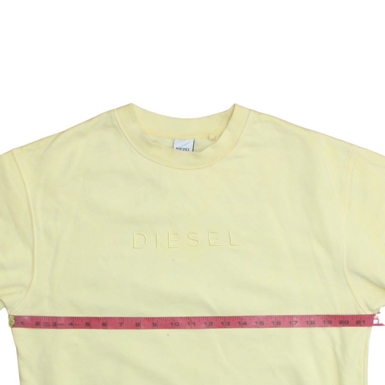 Diesel Womens Yellow Pullover Sweatshirt M Cotton Blend Logo Crew Neck