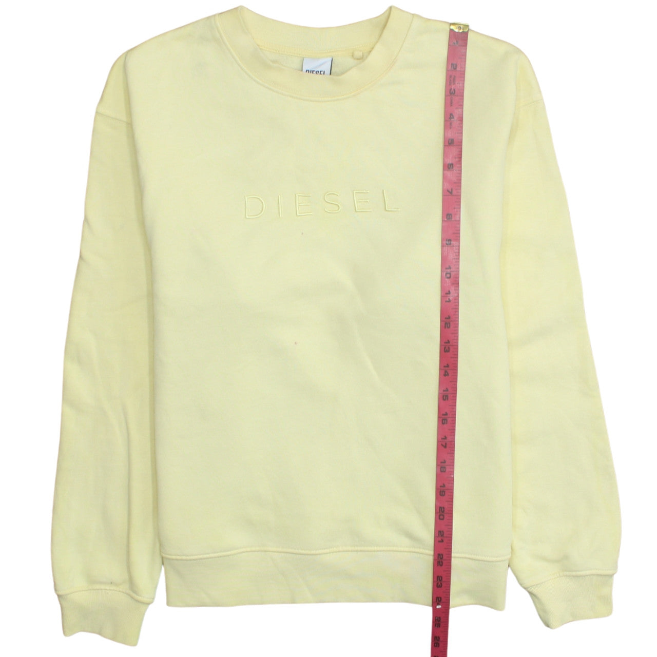 Diesel Womens Yellow Pullover Sweatshirt M Cotton Blend Logo Crew Neck