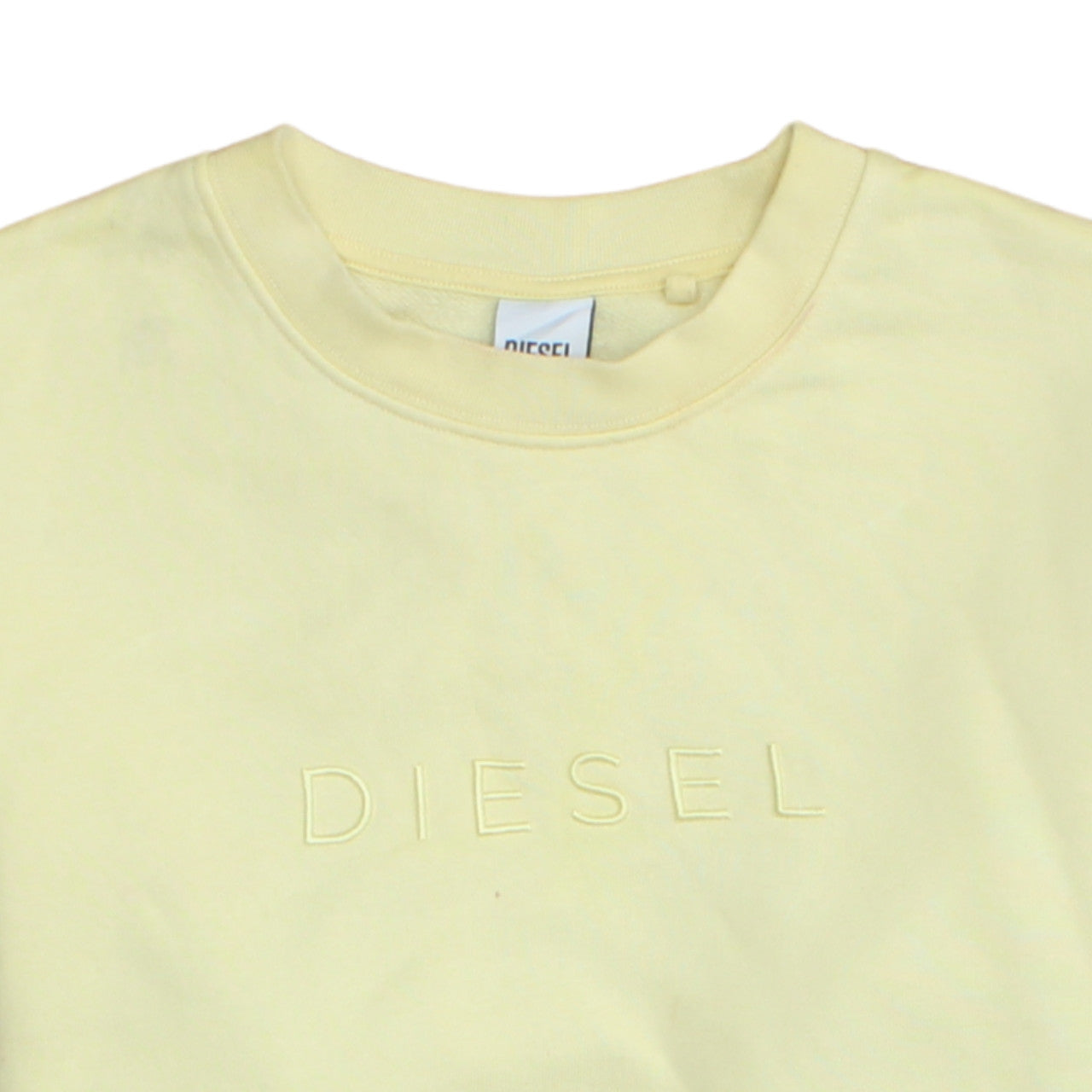 Diesel Womens Yellow Pullover Sweatshirt M Cotton Blend Logo Crew Neck