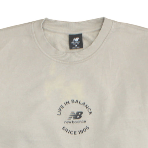 New Balance Womens Beige Crew Neck Pullover Sweatshirt M Cotton Blend