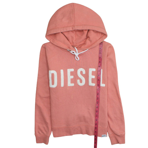 Diesel Womens Peach Pink Pullover Hoodie Medium Cotton Blend Logo