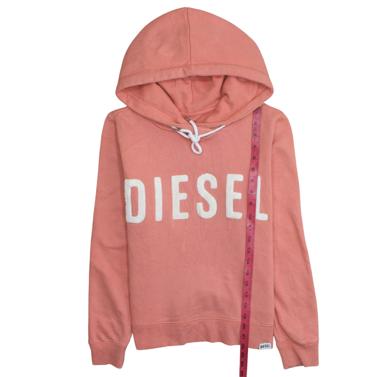 Diesel Womens Peach Pink Pullover Hoodie Medium Cotton Blend Logo