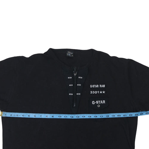 G-Star RAW Mens Black 2XL Henley Zip Logo Cotton T-Shirt