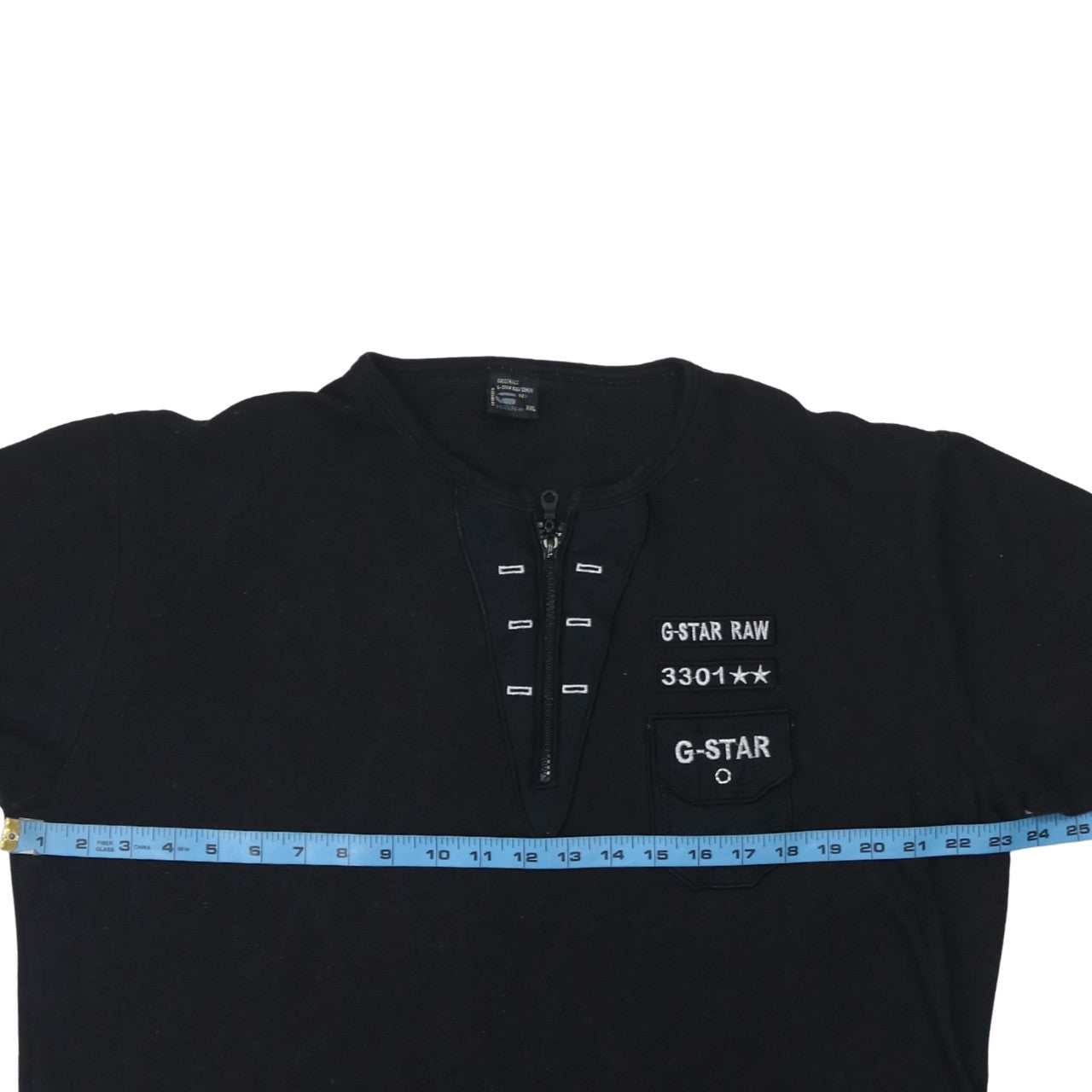 G-Star RAW Mens Black 2XL Henley Zip Logo Cotton T-Shirt