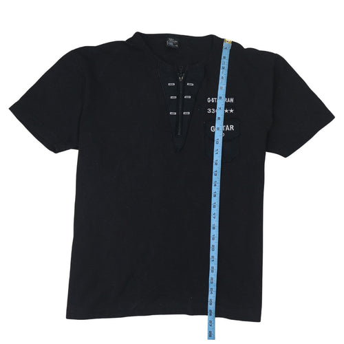 G-Star RAW Mens Black 2XL Henley Zip Logo Cotton T-Shirt