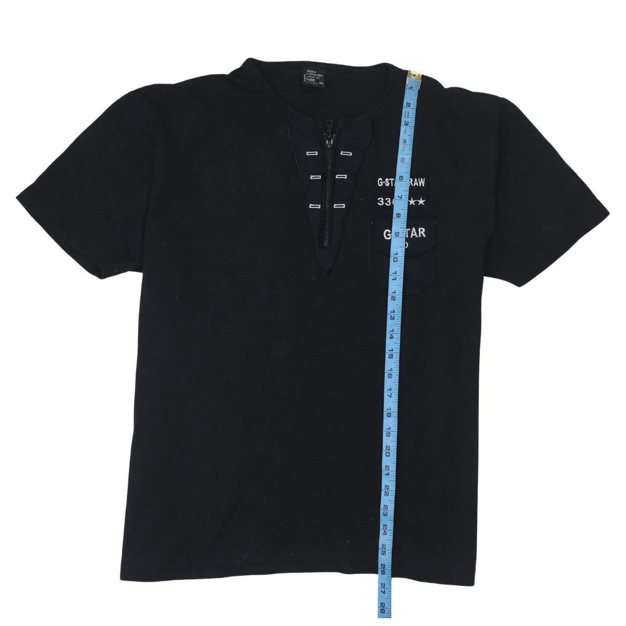 G-Star RAW Mens Black 2XL Henley Zip Logo Cotton T-Shirt