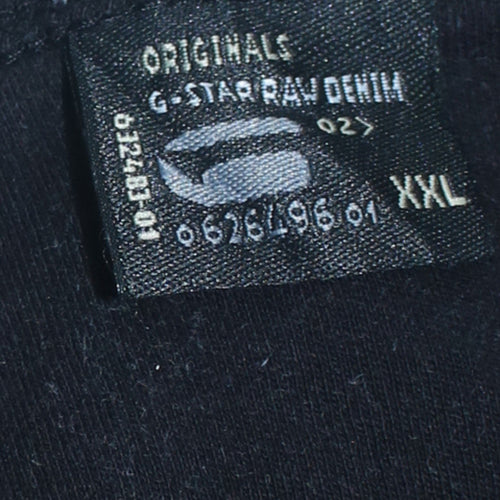 G-Star RAW Mens Black 2XL Henley Zip Logo Cotton T-Shirt