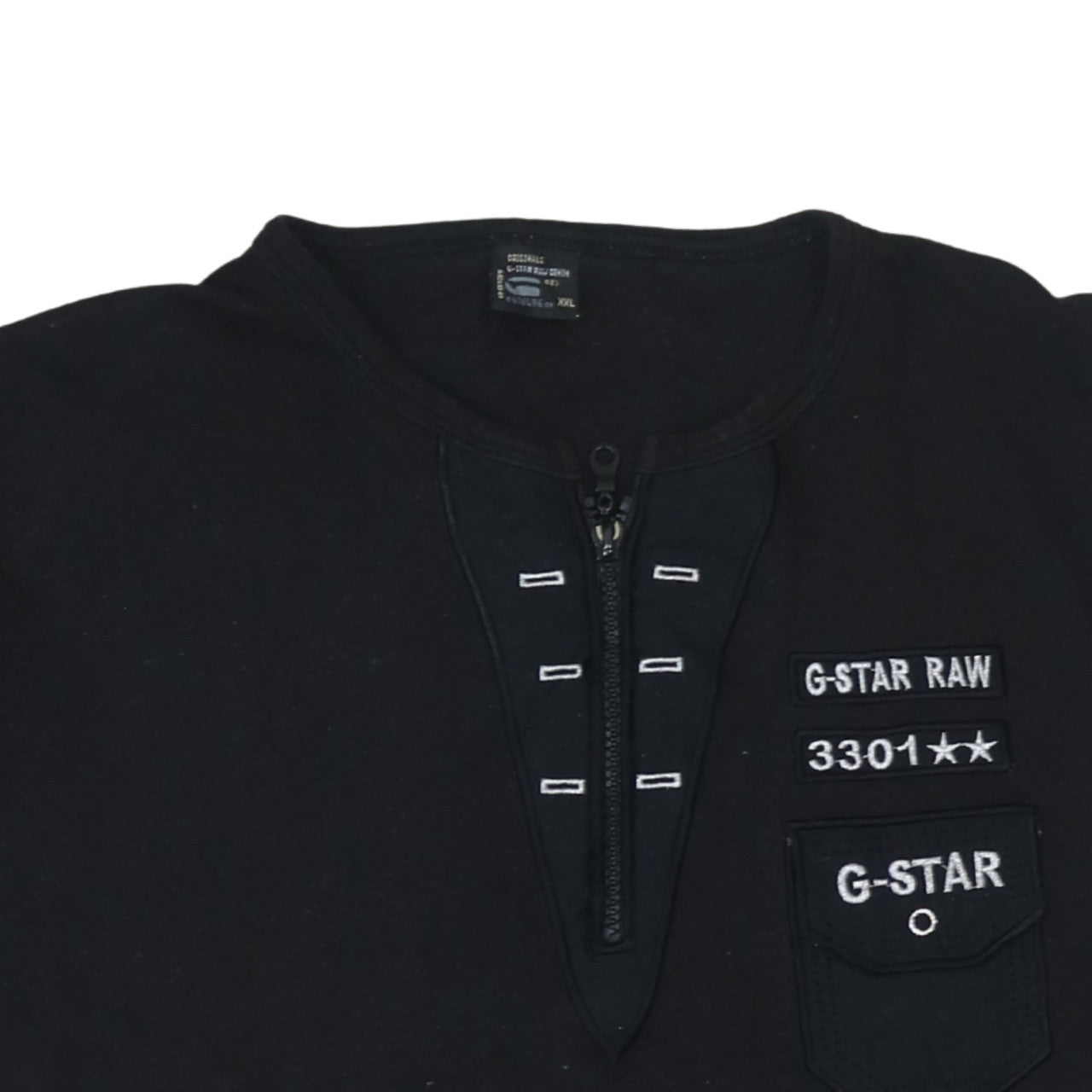 G-Star RAW Mens Black 2XL Henley Zip Logo Cotton T-Shirt