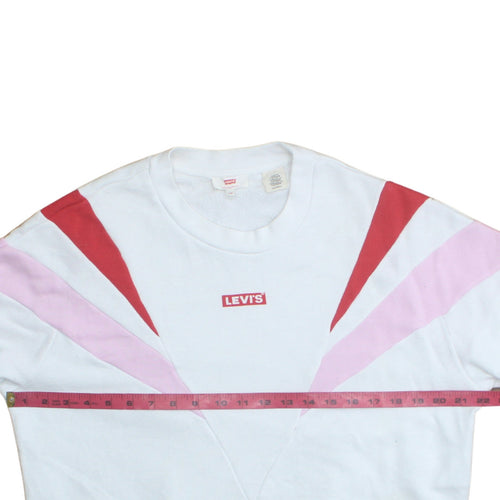 Levi's Womens White Pink Red Pullover Sweatshirt XS Colourblock Cotton